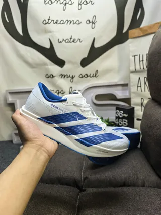 Adidas Adizero Adios 10 Zapatos de correr blancos y azules 5