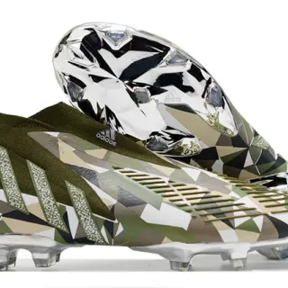 Adidas Army Green Multicolor Geometric Camouflage Print Metallic Silver Heel Counter Firm-Ground Soccer Shoes