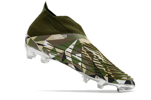 Adidas Vert Armée Multicolore Impression Géométrique Camouflage Argent Métallique Contrefort du Talon Sol Ferme Chaussures de Football 3