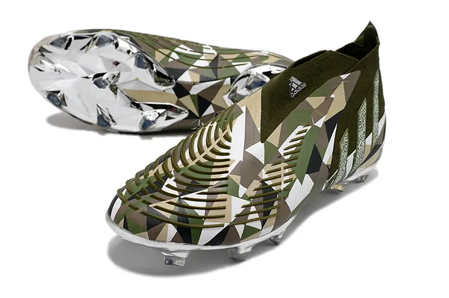 Adidas Vert Armée Multicolore Impression Géométrique Camouflage Argent Métallique Contrefort du Talon Sol Ferme Chaussures de Football 6