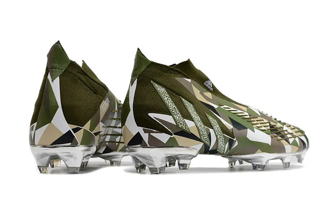 Adidas Vert Armée Multicolore Impression Géométrique Camouflage Argent Métallique Contrefort du Talon Sol Ferme Chaussures de Football 7