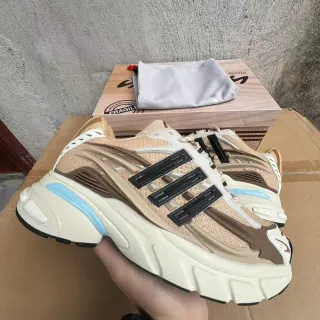 Adidas Beige Blue Sole Layered Cage Overlay Chunky Sneakers
