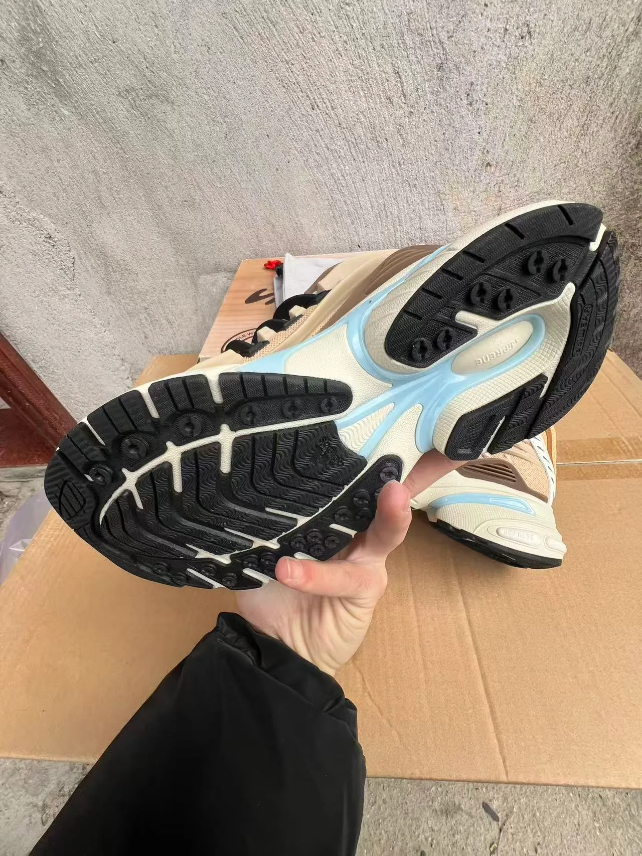 Adidas Beige Blue Sole Layered Cage Overlay Chunky Sneakers 6