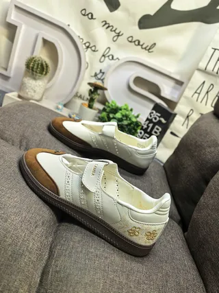 Adidas Beige Brown Laceless T-Strap Perforated Vamp Lifestyle Sneakers 7