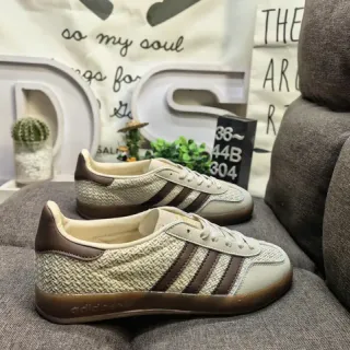 Adidas Beige Brown Woven Textile Upper Three Stripes Lifestyle Sneakers