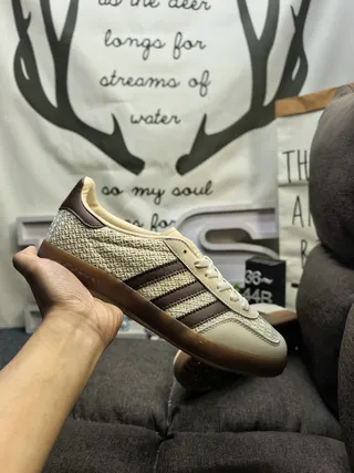 Adidas Beige Brown Woven Textile Upper Three Stripes Lifestyle Sneakers 5