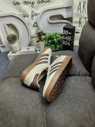 Adidas Beige Brown Woven Textile Upper Three Stripes Lifestyle Sneakers 6