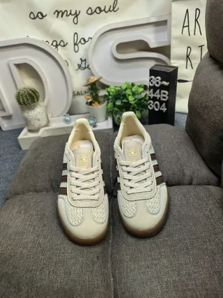 Adidas Beige Brown Woven Textile Upper Three Stripes Lifestyle Sneakers 10