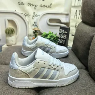 Adidas Beige Gray Low-Top Three-Stripe Side Panel Lifestyle Sneakers