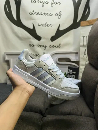 Adidas Beige Gray Low-Top Three-Stripe Side Panel Lifestyle Sneakers 5