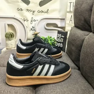 Adidas Black Beige Leather Upper Three-Stripe Side Panel Lifestyle Sneakers