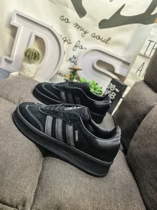 Adidas Black Beige Leather Upper Three-Stripe Side Panel Lifestyle Sneakers 7