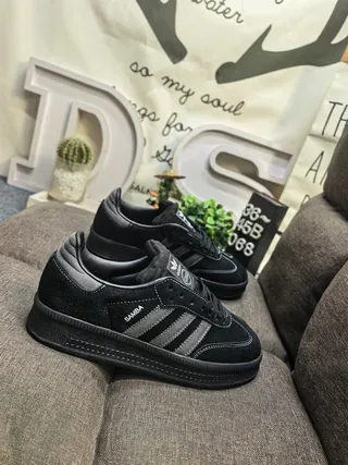 Adidas Black Beige Leather Upper Three-Stripe Side Panel Lifestyle Sneakers 9