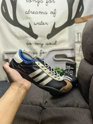 Adidas Black Beige Leather Upper Three-Stripe Side Panel Lifestyle Sneakers 6