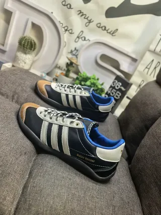 Adidas Black Beige Leather Upper Three-Stripe Side Panel Lifestyle Sneakers 7