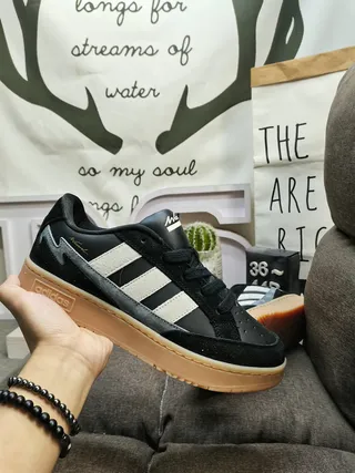 Adidas Black Beige Low-Top Suede-Leather Mix Lifestyle Sneakers 5