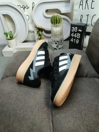Adidas Black Beige Low-Top Suede-Leather Mix Lifestyle Sneakers 6