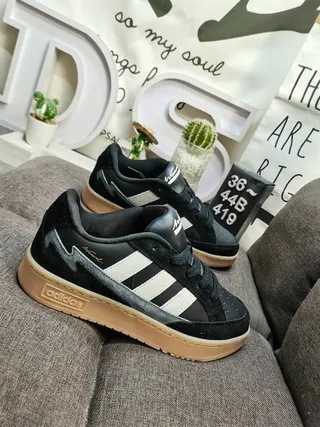 Adidas Black Beige Low-Top Suede-Leather Mix Lifestyle Sneakers 9