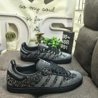 Adidas Black Multicolor Crystal-Embellished Three-Stripe Side Lifestyle Sneakers