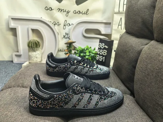 Adidas Black Multicolor Crystal-Embellished Three-Stripe Side Lifestyle Sneakers 1