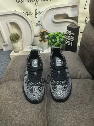 Adidas Black Multicolor Crystal-Embellished Three-Stripe Side Lifestyle Sneakers 10