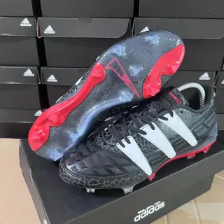 Adidas Black Red Textured Reptile-Print Upper Silver Three-Stripe Overlays Firm-Ground Soccer Shoes