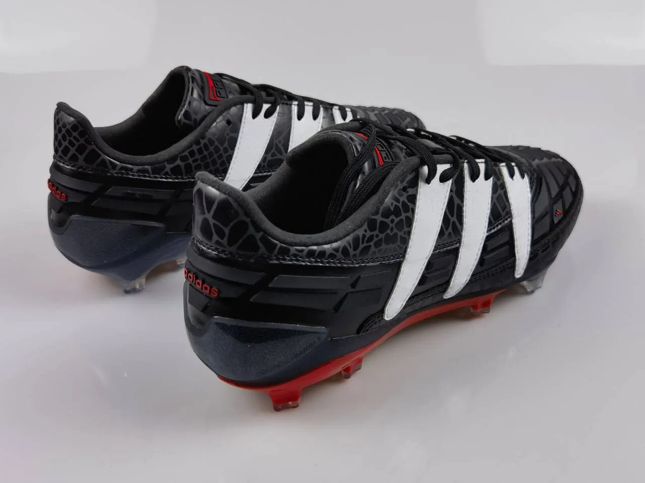 Adidas Black Red Textured Reptile-Print Upper Silver Three-Stripe Overlays Firm-Ground Soccer Shoes 12