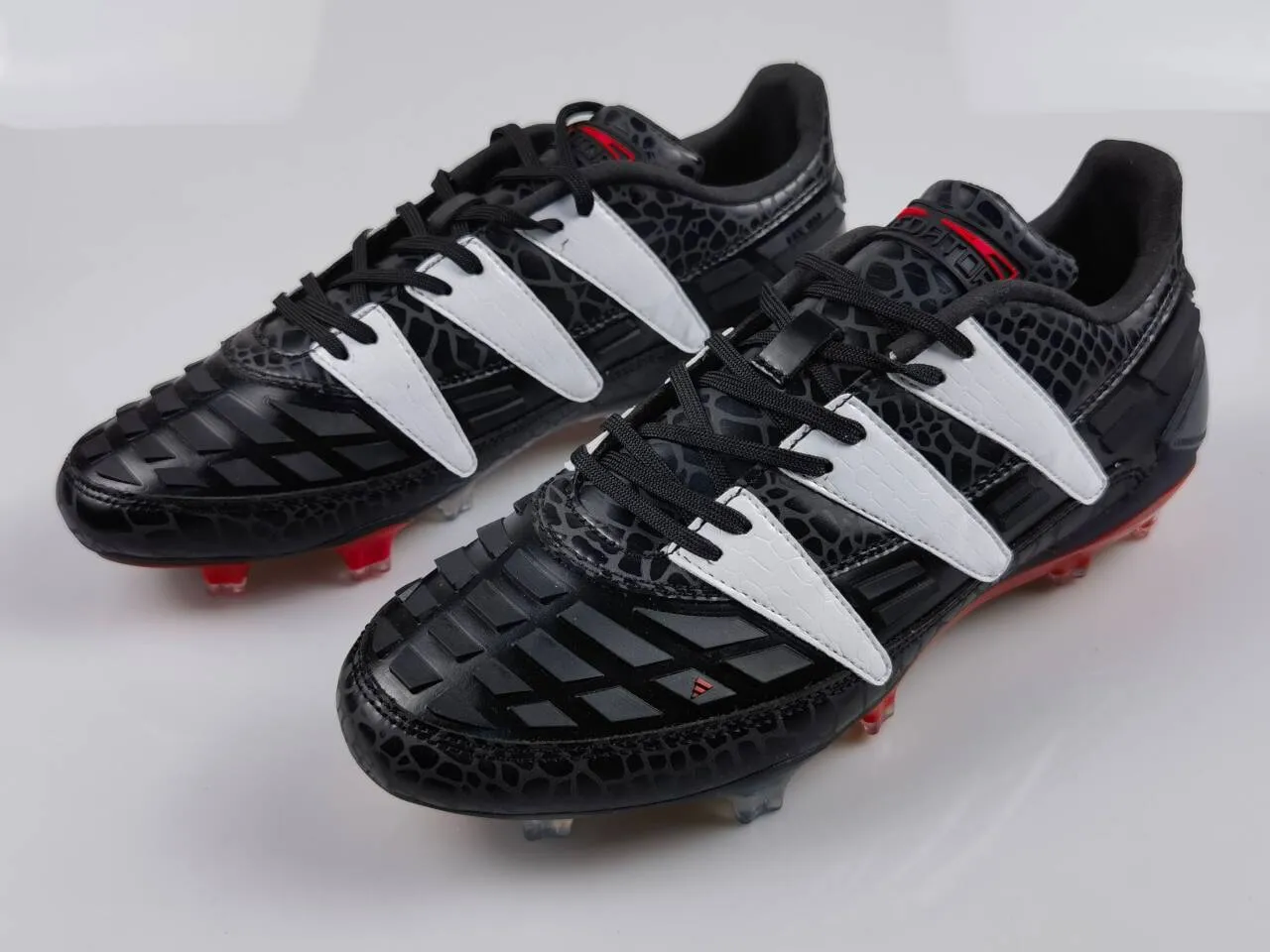 Adidas Black Red Textured Reptile-Print Upper Silver Three-Stripe Overlays Firm-Ground Soccer Shoes 14