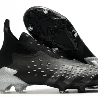 Adidas Black Silver High-Cut Sock-Fit Upper Asymmetric Hidden Lacing Firm-Ground Soccer Shoes