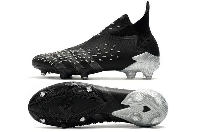 Adidas Black Silver High-Cut Sock-Fit Upper Asymmetric Hidden Lacing Firm-Ground Soccer Shoes 5