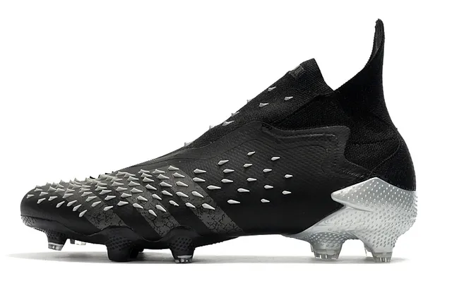 Adidas Black Silver High-Cut Sock-Fit Upper Asymmetric Hidden Lacing Firm-Ground Soccer Shoes 8