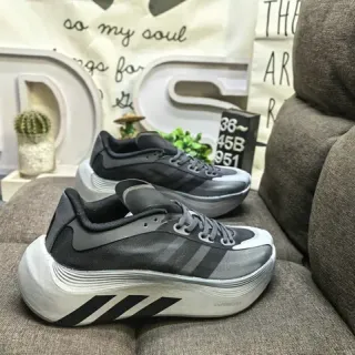 Adidas Black White Layered Sculpted Midsole Mesh-and-Synthetic Upper Lifestyle Sneakers
