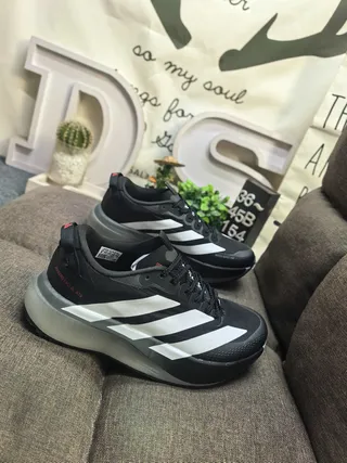 Adidas Black White Low-Profile Racing Silhouette Engineered Mesh Upper Running Shoes 9