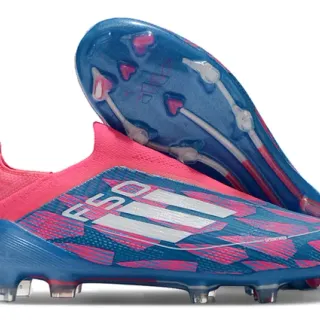 Adidas Blue Pink Low-Cut Sock-Fit Collar Geometric Print Firm-Ground Soccer Shoes