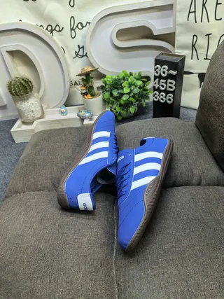 Adidas Blue White Low-Top Stitched Leather Upper Lifestyle Sneakers 6