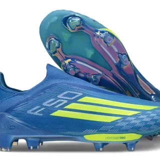 Adidas Blue Yellow Low-Cut Knit Upper Asymmetrical Lacing Firm-Ground Soccer Shoes