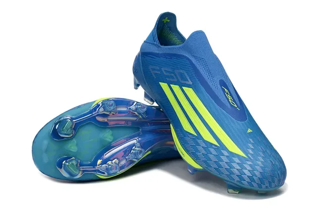 Adidas أحذية كرة القدم أزرق أصفر Low-Cut Knit Upper رباط غير متماثل Firm-Ground 4