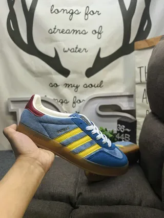 Adidas Blue Yellow Suede Upper Three-Stripe Side Panel Lifestyle Sneakers 5