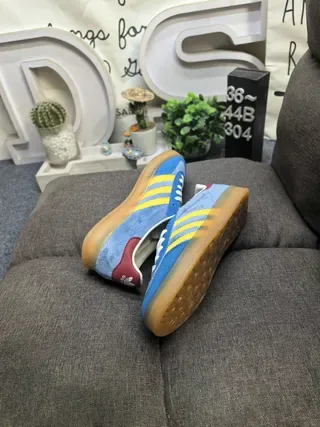 Adidas Blue Yellow Suede Upper Three-Stripe Side Panel Lifestyle Sneakers 6