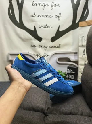 Adidas Blue Yellow Suede Upper Three-Stripe Side Panel Lifestyle Sneakers 5