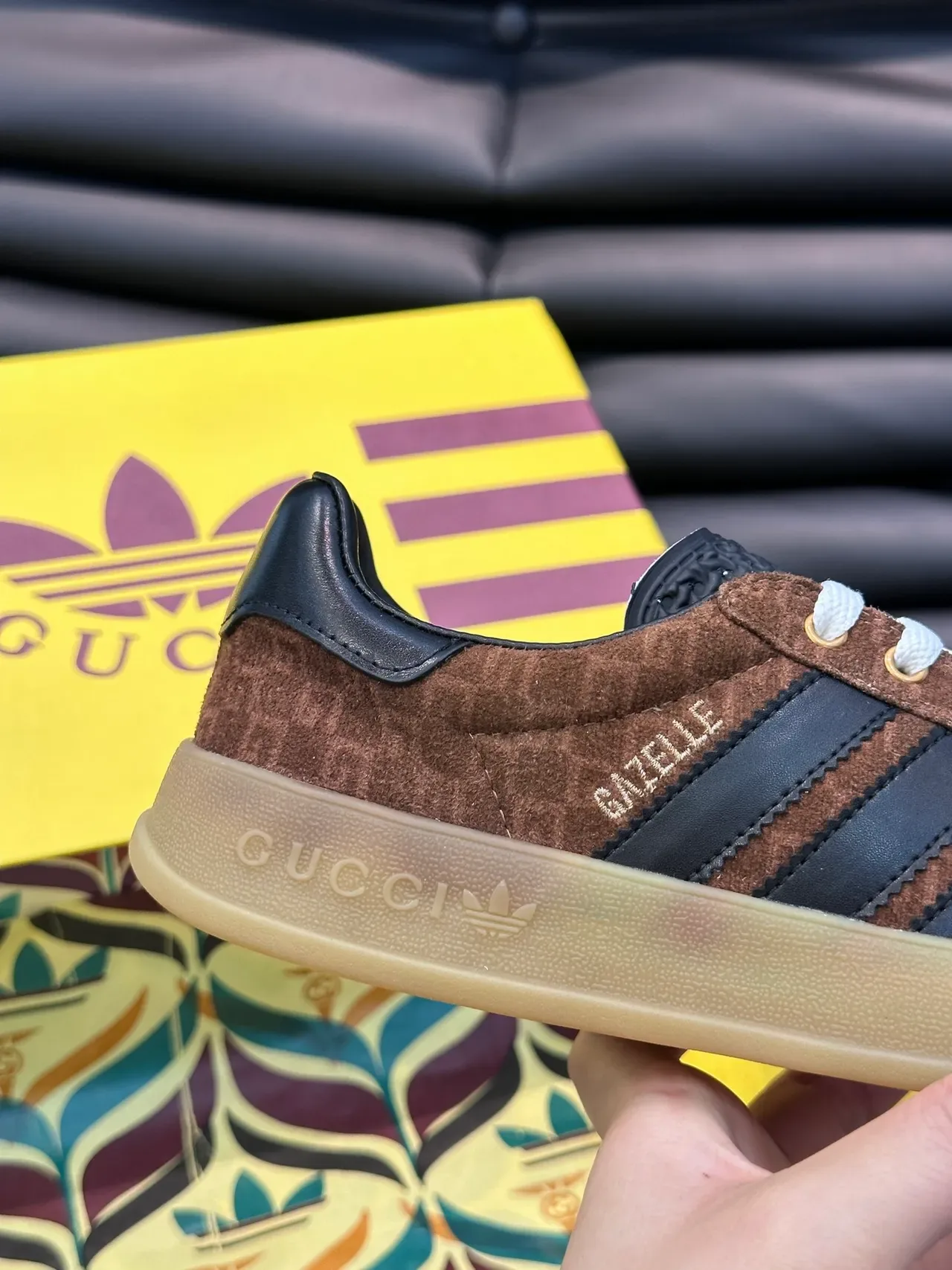 Adidas Brown Black Monogram-Print Upper Three Stripes Lifestyle Sneakers 2