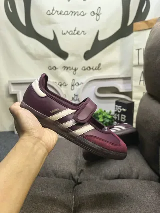 Adidas Burgundy Beige Laceless Velcro Strap Three-Stripe Side Panel Lifestyle Sneakers 5