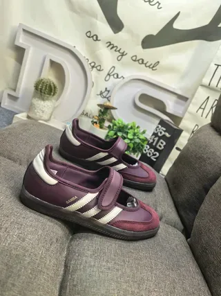Adidas Burgundy Beige Laceless Velcro Strap Three-Stripe Side Panel Lifestyle Sneakers 9