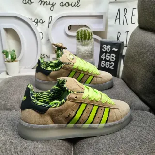 Adidas Campus Tan और Neon Lime Green लाइफस्टाइल स्नीकर