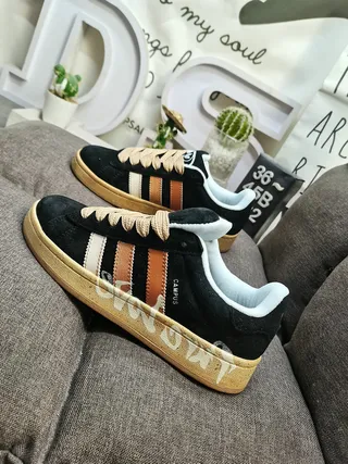 Adidas Campus Tan and Neon Lime Green Lifestyle Sneakers 17