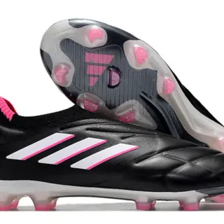 Adidas Copa Pure Full Knit FG काली सफेद गुलाबी फर्म ग्राउंड फुटबॉल जूते