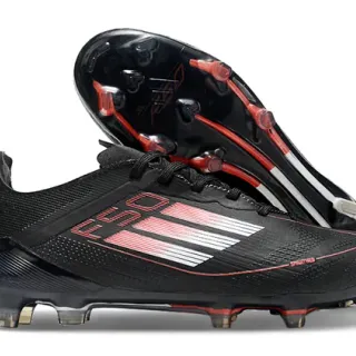 Adidas F50 Black Red Low-Cut Knit Upper Gradient Striped Overlay Firm-Ground Soccer Shoes