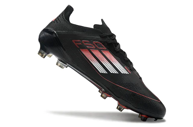 Adidas F50 Black Red Low-Cut Knit Upper Gradient Striped Overlay Firm-Ground Soccer Shoes 2