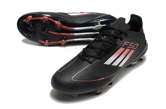 Adidas F50 Black Red Low-Cut Knit Upper Gradient Striped Overlay Firm-Ground Soccer Shoes 4