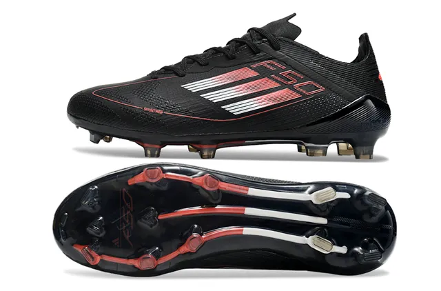 Adidas F50 Black Red Low-Cut Knit Upper Gradient Striped Overlay Firm-Ground Soccer Shoes 6